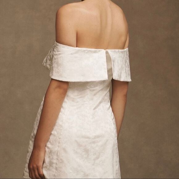Anthropologie BHLDN Ingrid Stretch Mini Dress Off-Shoulder White Jacquard Size L - Picture 10 of 11